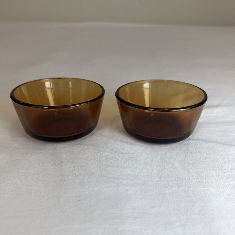Fire King Anchor‎ Hocking 6 Ounce Custard Dessert Cups Amber Glass Vintage X 2